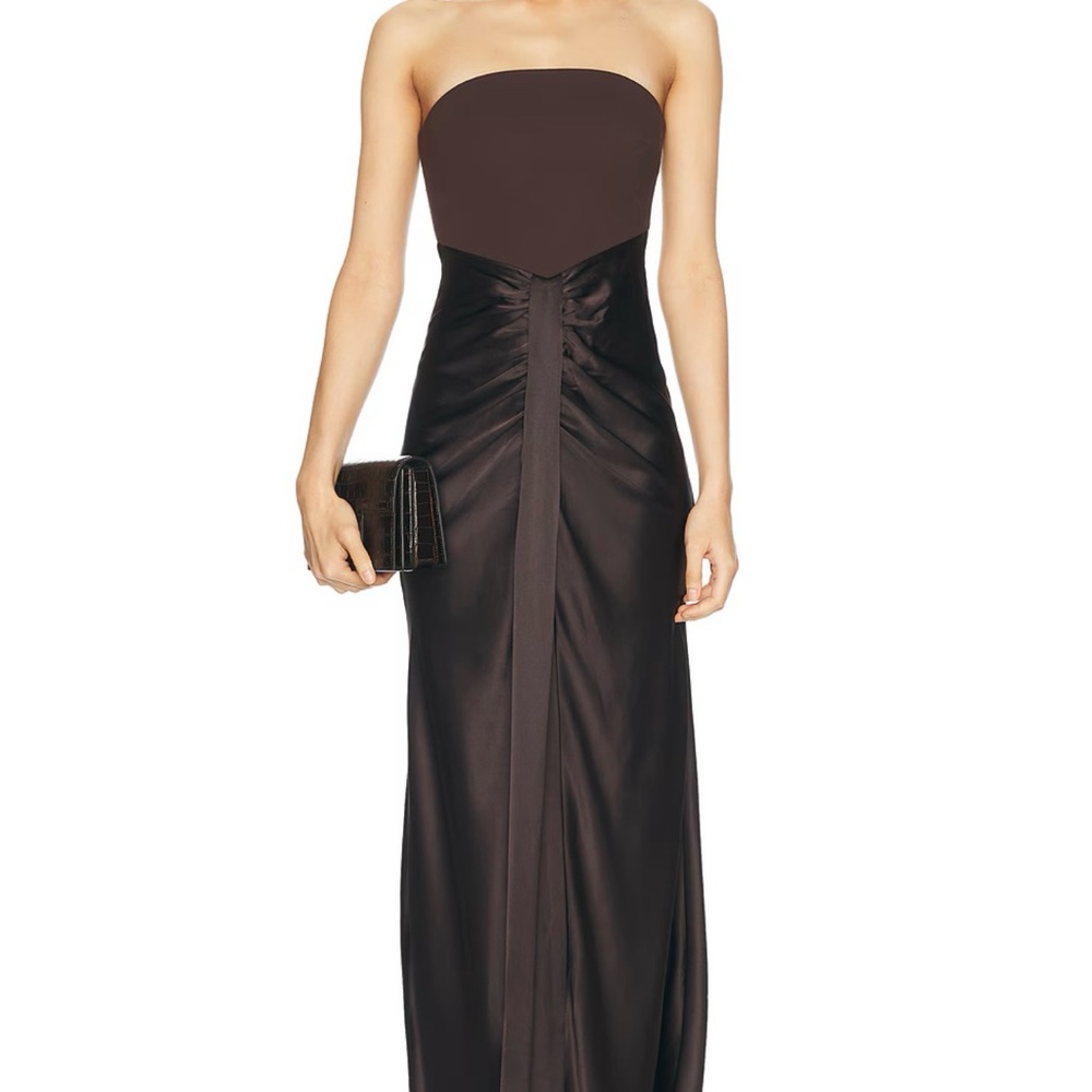 Elegant Brown Strapless Evening Dress